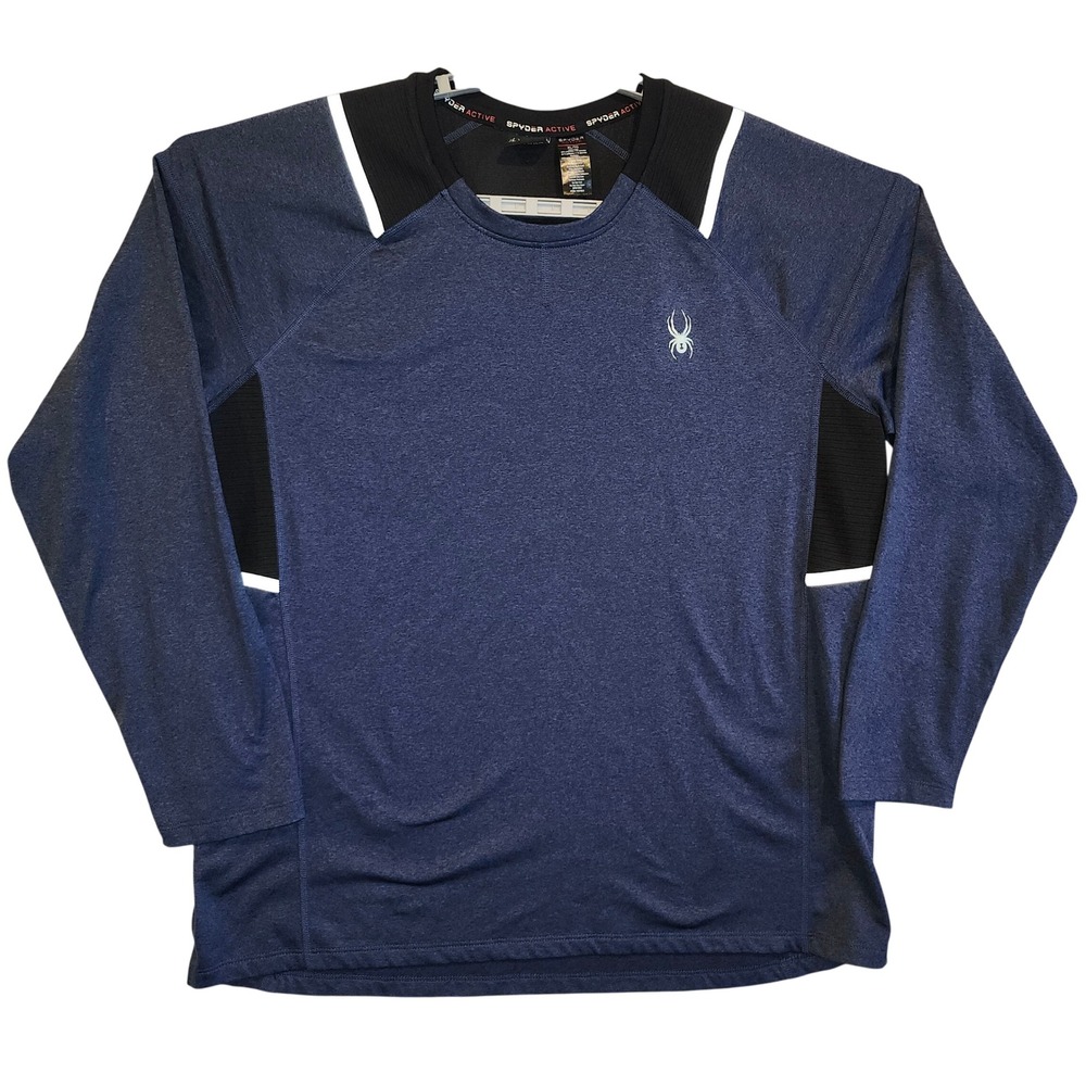 Spyder Active‎ Mens Long Sleeve Performance Shirt Blue Black Reflective XLarge